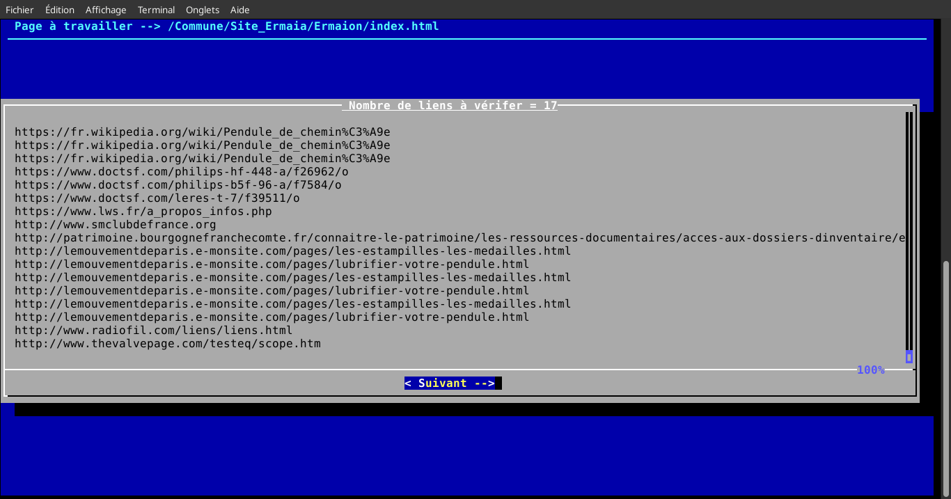 Capture d'écran : Pages htlm à vérifier