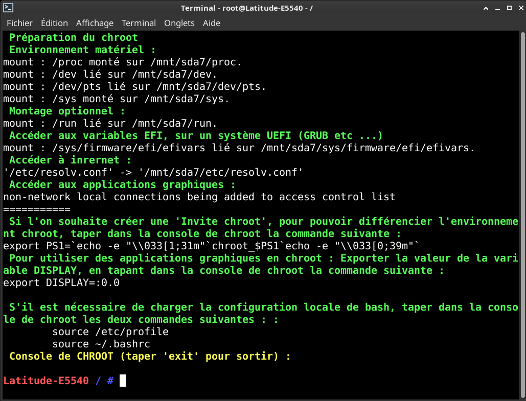 Capture d'écran  -  Console de chroot