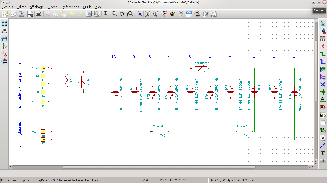 Sch�ma de la batterie 12 V. du T2150cds